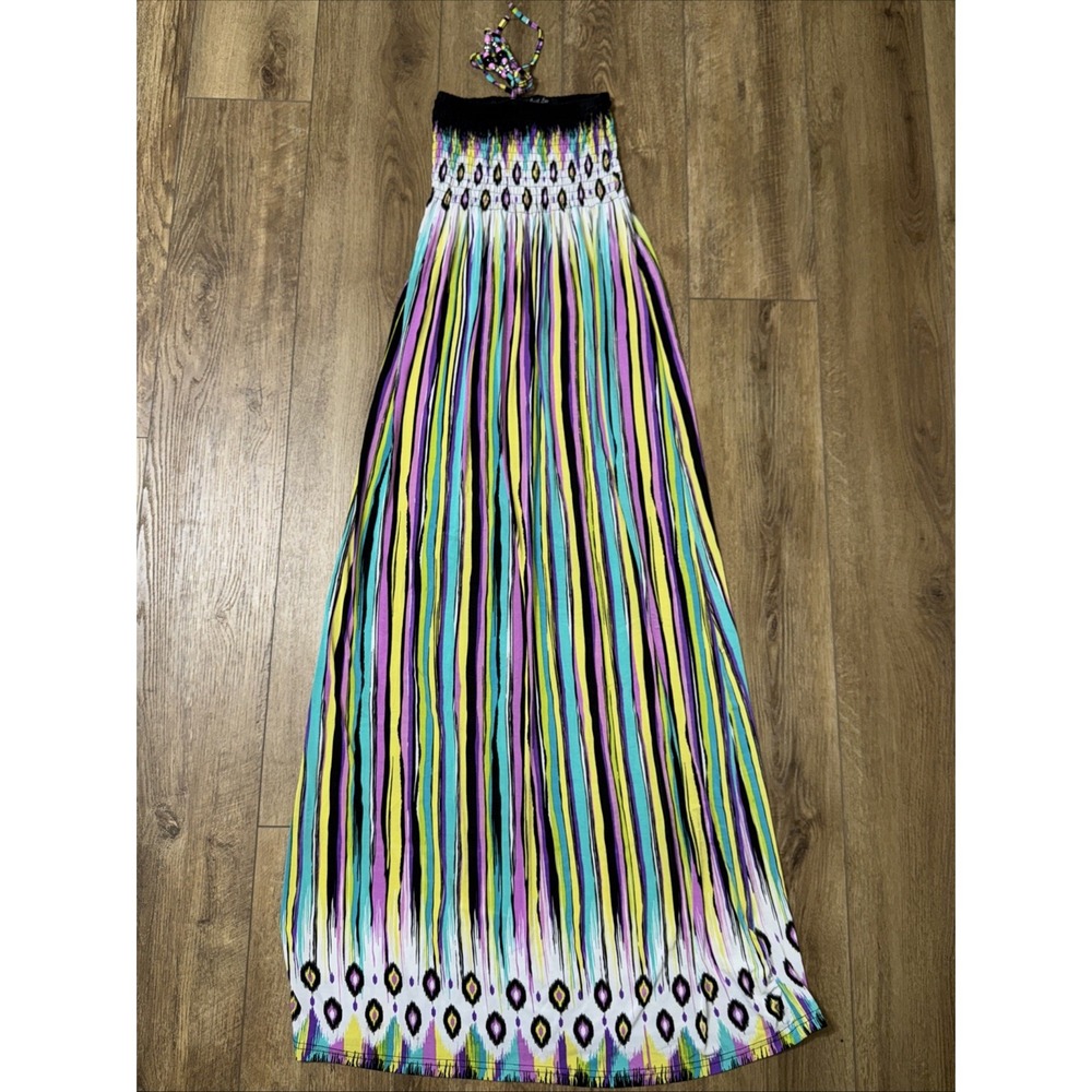 Just love Multicolor halter maxi dress size medium with tie around neck